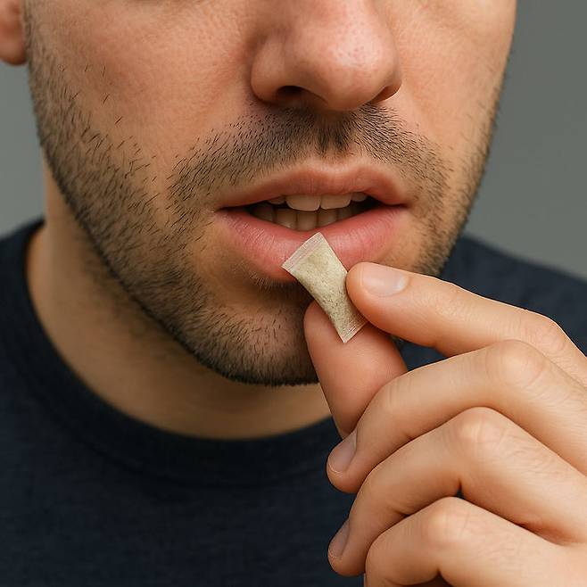 [서울=뉴시스] 니코틴 파우치를 입에 넣는 모습.(사진=AI 생성) *재판매 및 DB 금지