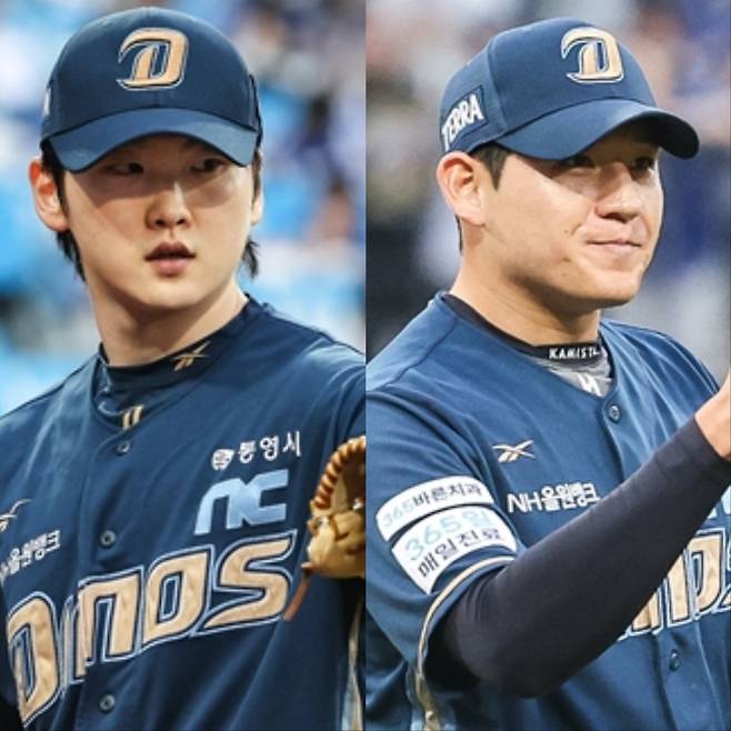 NC 전사민(왼쪽), 김진호는 6일 대구 삼성과 2025 PS WC 1차전서 구원등판해 1이닝 무실점으로 팀 승리에 힘을 보탰다. 사진제공｜NC 다이노스
