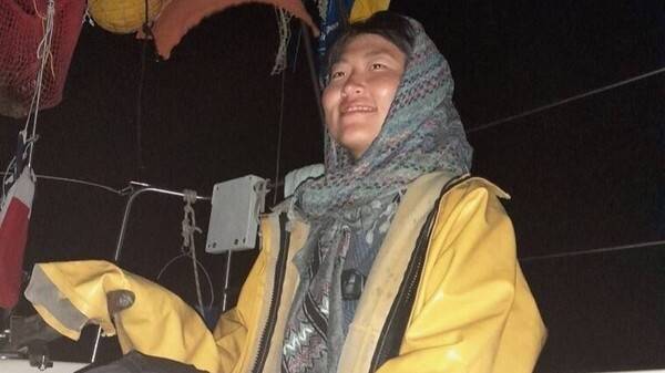 '가자로 향하는 천개의 마들린호' 선단에 참여해 항해 중인 해초 활동가. 강정친구들, 개척자들 제공