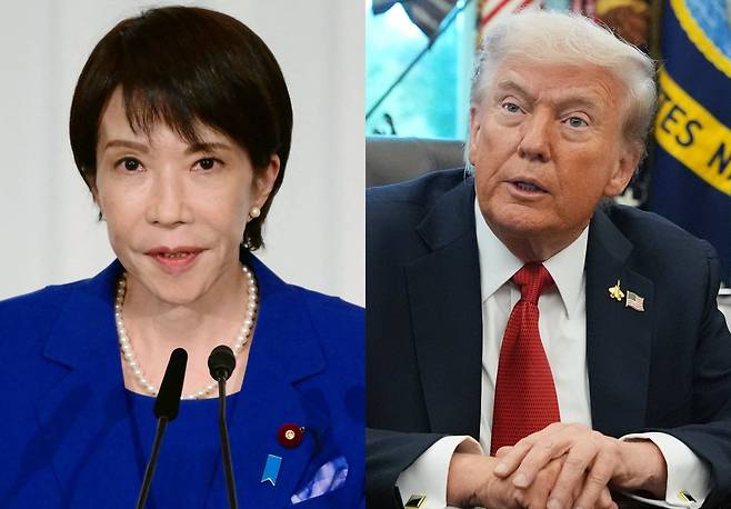 다카이치 사나에 일본 자민당 신임 총재와 도널드 트럼프 미국 대통령. /AP 연합뉴스