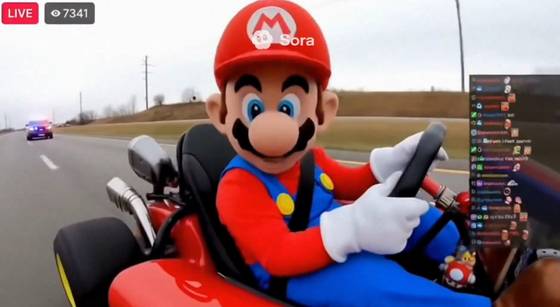 오픈AI가 지난달 30일 공개한 영상 생성AI '소라2'를 활용해 제작된 콘텐트. 닌텐도의 '마리오카트'를 이용했다. 소라 앱 캡처