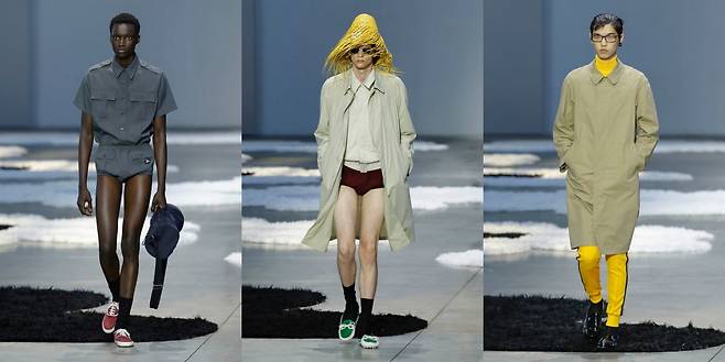 멀릿 트렌드가 잘 드러난 프라다의 2026 S/S 멘즈웨어 컬렉션 런웨이. 사진=프라다 홈페이지