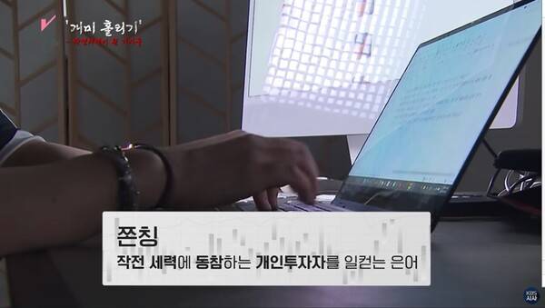 ▲지난 5일 KBS 시사 다큐멘터리 '더 보다' 가운데'개미 홀리기- 작전세력이 된 기자들' 편 화면 갈무리. 사진출처= KBS 홈페이지.