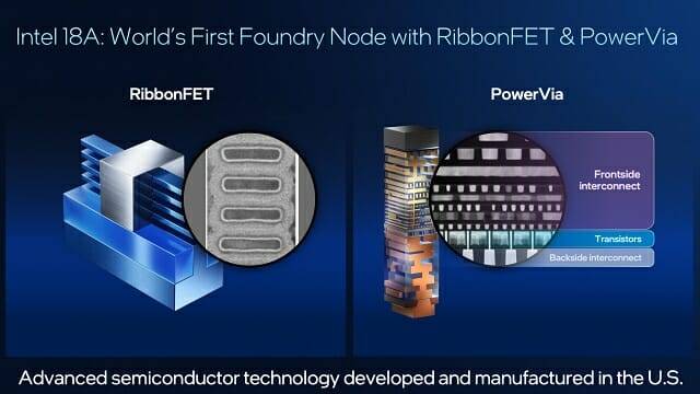 인텔 18A 공정의 양대 핵심 요소는 리본펫 트랜지스터와 파워비아 기술이다.
