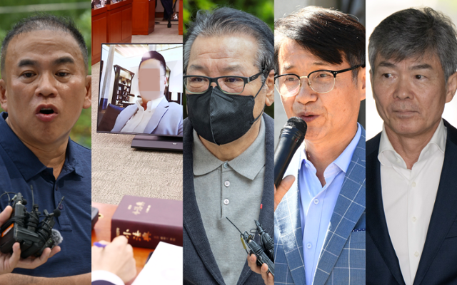 김건희 여사 관련 의혹사건을 수사하는 민중기 특별검사팀은 공천개입, 주가조작, 국정농단 의혹 등을 규명하는 데 수사력을 집중하고 있다. 왼쪽부터 공천개입 핵심 인물 명태균씨, 김 여사 집사로 알려진 김예성씨, '건진법사' 전성배씨, 김 여사에게 고가 가방을 건낸 최지영 목사, 김 여사 계좌관리인 이종호 전 블랙펄인베스트먼트 대표. 한국일보 자료사진, 뉴스1.