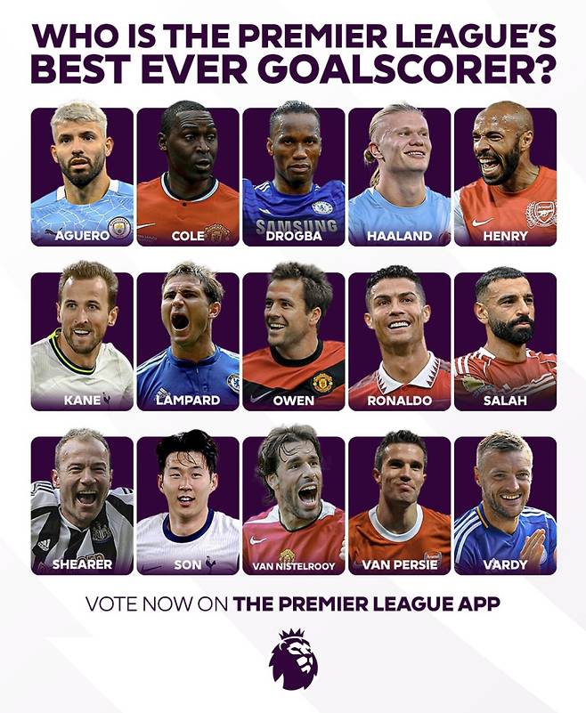 EPL 역대 최고의 골잡이 후보 15인에 오른 손흥민. 사진=EPL SNS