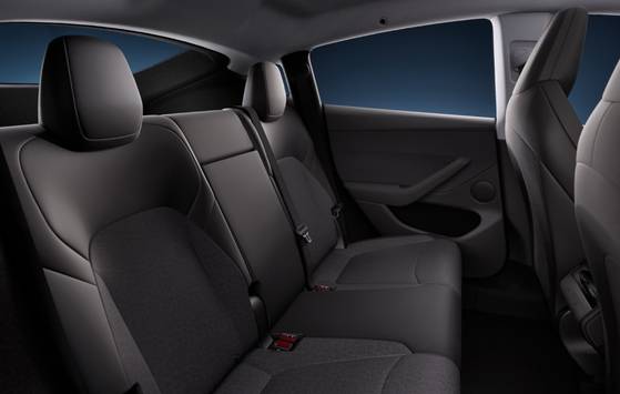 The Model Y Standard's fabric seats, unveiled by Tesla on Oct. 7. [TESLA]