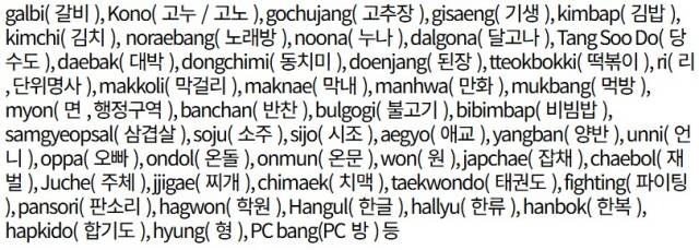▲옥스퍼드 영어사전에 등재된 한국어 목록 ⓒ민형배 의원