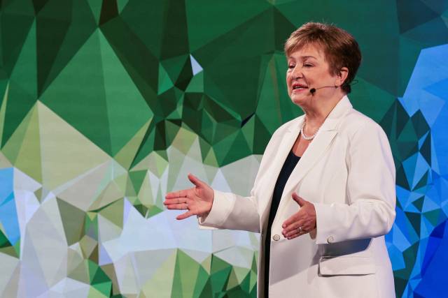 크리스탈리나 게오르기에바 국제통화기금(IMF) 총재가 8일(현지 시간) 워싱턴DC 밀컨연구소에서 열린 IMF·세계은행 연례 총회 사전 행사에서 연설을 하고 있다. 로이터연합뉴스