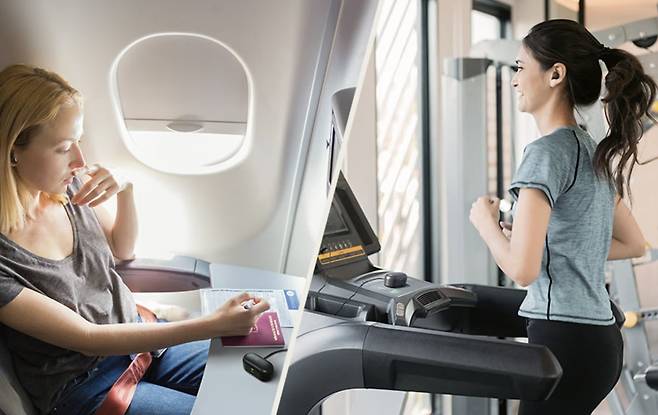 LG전자가 지난달 15일 출시한 무선이어폰 신제품 '엑스붐 버즈 플러스'는 블루투스가 지원되지 않는 비행기 기내 스크린이나 러닝머신과 연결되는 '플러그 앤 와이어리스' 기능을 갖췄다. 사진=LG전자