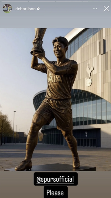 손흥민의 동상 건설을 공개 요구한 히샬리송, 히샬리송 SNS 캡처