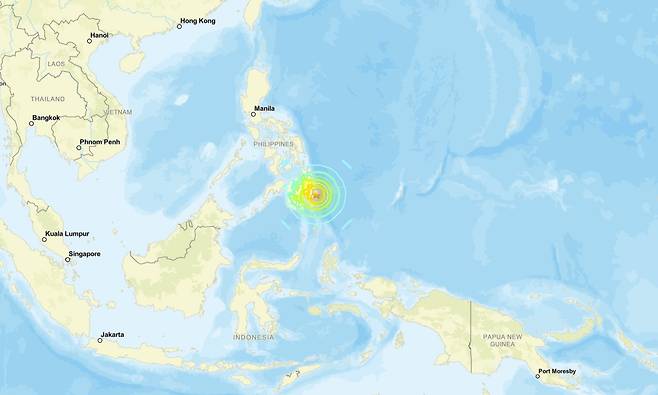 필리핀 규모 7.4 강진 위치 [미국 지질조사국 홈페이지 캡처. 재판매 및 DB 금지]