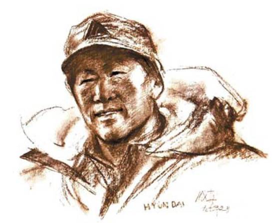 정주영 회장 스케치. [사진 김명호 교수의 ‘건설자 정주영’]