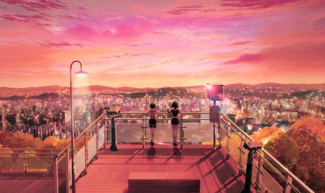 1980~90년대 선풍적 인기를 끈 만화 ‘달려라 하니’의 탄생 40주년을 기념한 극장판 애니메이션이 나왔다. 영화 ‘나쁜계집애: 달려라 하니’는 하니의 라이벌이었던 나애리를 주인공으로, 두 사람이 한 팀으로 달리기 대회에 나서는 이야기를 그린다. 하니(왼쪽)와 애리가 해질녘 전망대에서 서울 도심을 내려다보는 장면은 빛의 질감이 섬세하게 표현된 배경이 인상적이다. NEW 제공