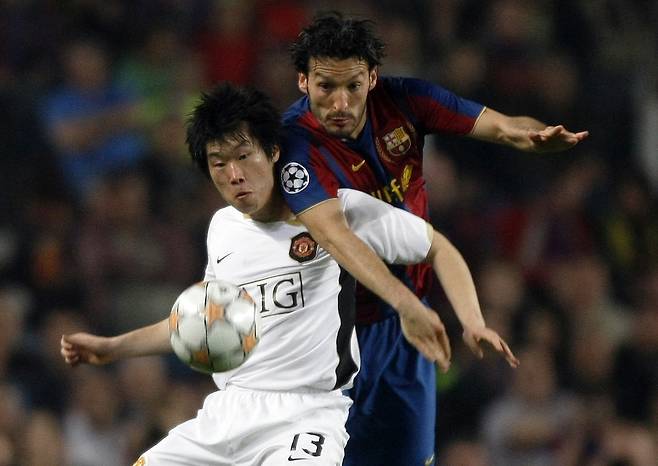 2007-2008 UEFA 챔피언스리그 4강 2차전 FC 바르셀로나전 대활약한 박지성. 로이터연합뉴스