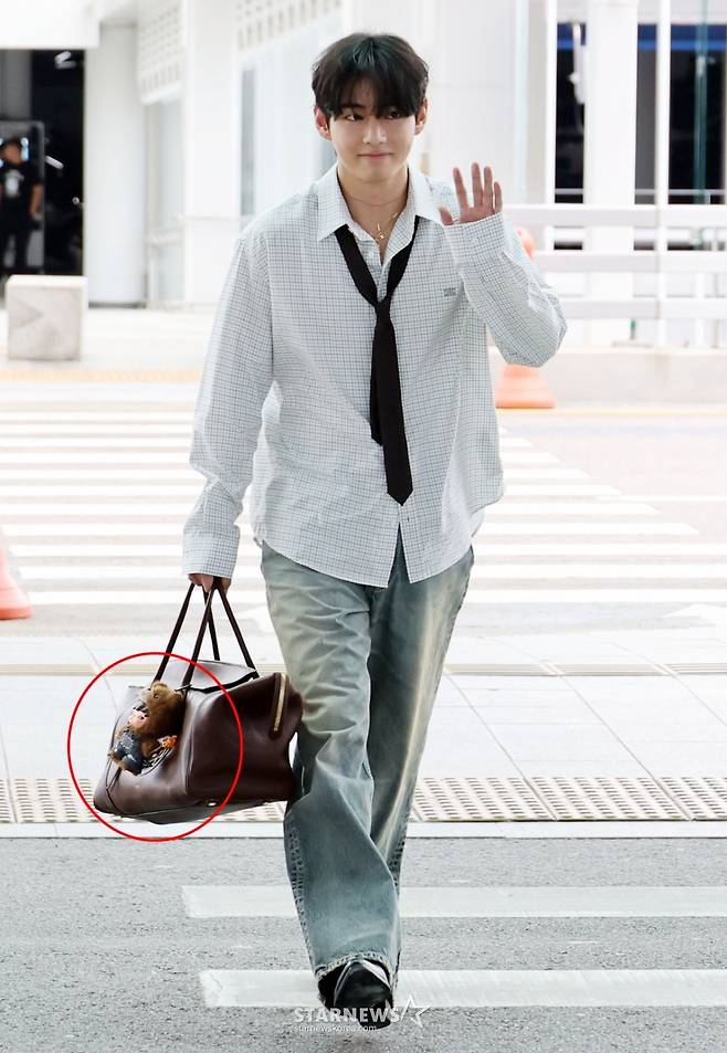 방탄소년단 뷔(BTS V), 붉은 원 안이 히로노 인형 /사진=스타뉴스