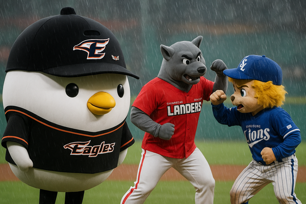 SSG-삼성의 우중전을 지켜보는 한화 이글스. 생성형 AI로 합성한 이미지입니다(이미지=ChatGPT 생성)