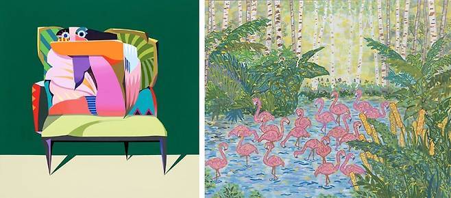 이철규作 ‘남겨진 자들의 시간’ (왼쪽)과   윤우제作 ‘플라밍고의 비밀의 숲’