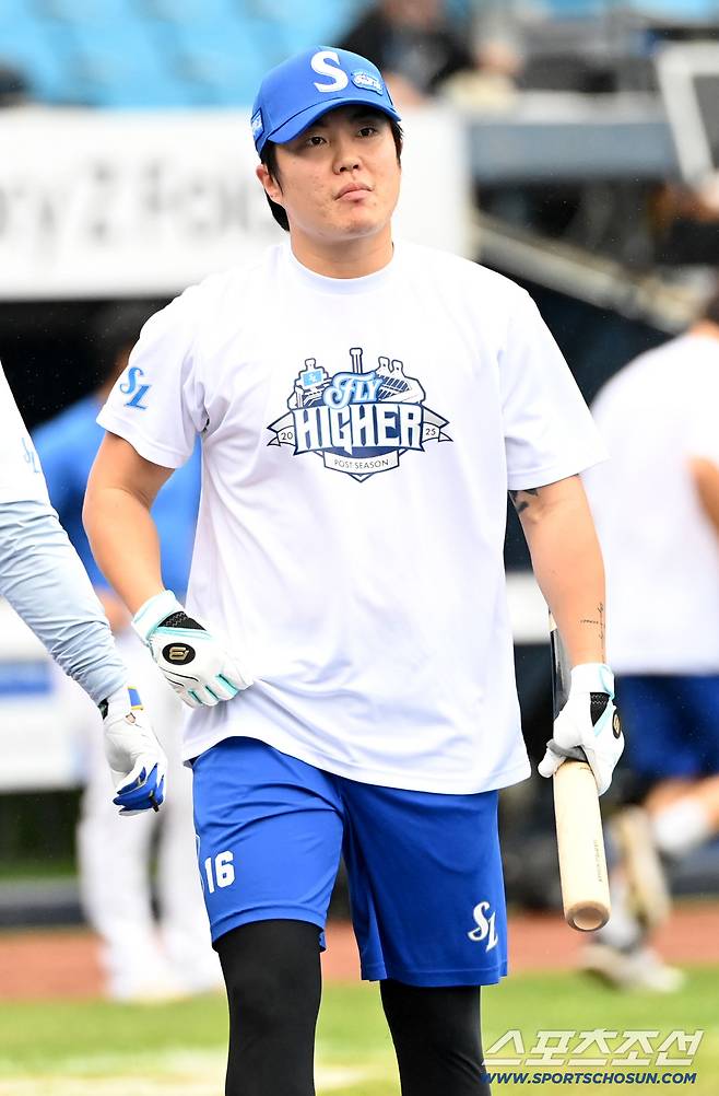 7일 대구삼성라이온즈파크에서 열린 NC와 삼성의 와일드카드 2차전, 류지혁이 타격훈련을 하고 있다. 대구=허상욱 기자wook@sportschosun.com/2025.10.07/