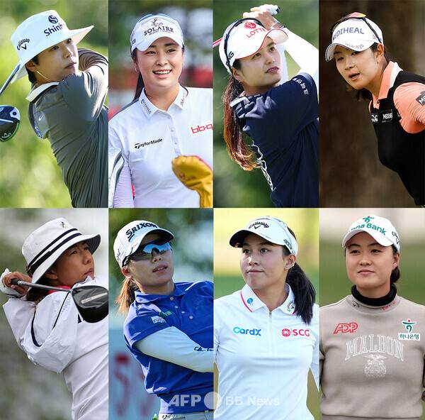 2025년 미국여자프로골프(LPGA) 투어 '아시안 스윙' 뷰익 LPGA 상하이 골프대회에 출전한 이소미, 윤이나, 최혜진, 김아림, 신지은 프로, 준우승한 가쓰 미나미, 우승을 차지한 지노 티띠꾼, 그리고 이민지 프로. 사진제공=ⓒAFPBBNews = News1 (사진을 무단으로 사용하지 마십시오.)