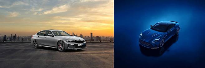 BMW 3시리즈 출시 50주년 기념 한정판(왼쪽)과 애스턴마틴 DB12 S / 출처=각사