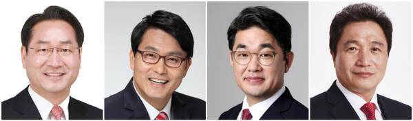 (왼쪽부터)유정복 현 인천시장과 5선의 윤상현 국회의원(동·미추홀을), 재선의 배준영 국회의원(중·강화·옹진), 이학재 인천국제공항공사 사장. 경기일보DB