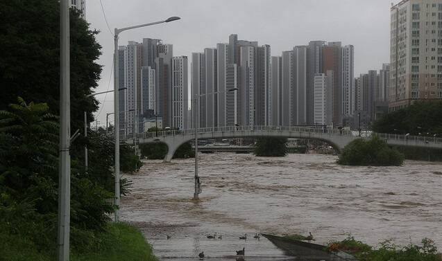 기사와 관련 없이 수위가 높아진 중랑천 모습. 연합뉴스