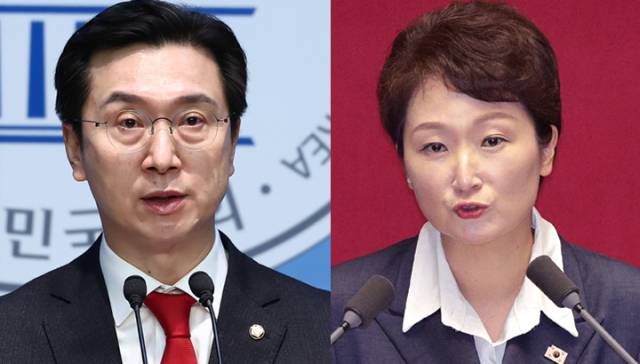 강민국 국민의힘 의원, 이언주 더불어민주당 최고위원. 뉴스1