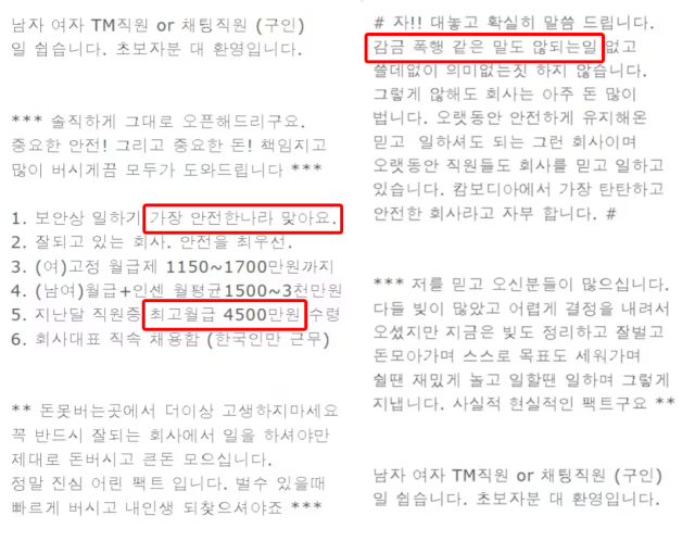 ‘최고의 고수익 일자리, 인생을 바꿀 기회’라는 제목의 게시글. SNS 갈무리