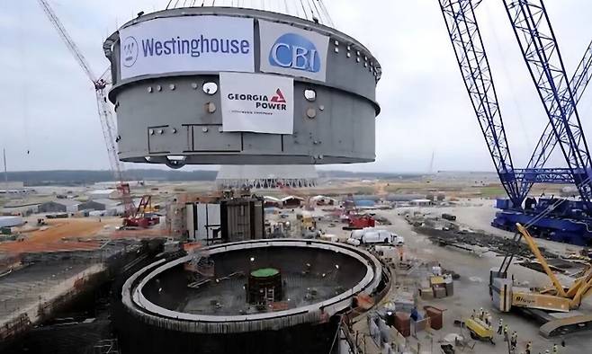 미국 웨스팅하우스가 지난 2014년 미국 조지아주 웨인스버러 인근에 건설 중인 신규 원자력 발전소 전경. 웨스팅하우스 누리집 갈무리