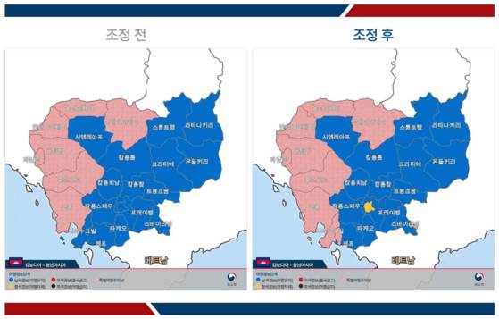 외교부는 지난 10일 캄보디아 11개 주에 대해 여행 경보를 2단계 '여행자제'에서 2.5단계 '특별여행주의보'로 상향 조정했다. 사진 외교부