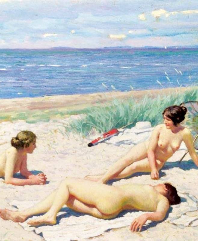 해는 빛과 생명의 근원이다. 일광욕하는 여인들을 그린 폴 구스타프 피셔의 ‘해변에서의 여름날’ 부분.
