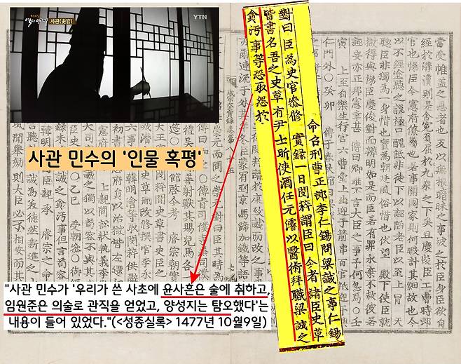 사초실명제가 도입되자 사초에 권력가들을 혹평한 사관 민수가 밤잠을 이루지 못했다. 이름을 본 당사자들이 헤코지할까봐 두려워 했던 것이다.