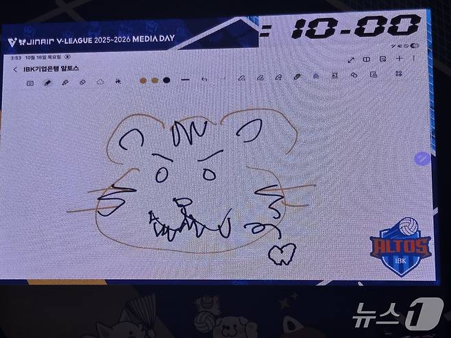 IBK기업은행 선수들이 그린 '이빨 빠진 호랑이' 모습의 김호철 감독ⓒ News1 안영준 기자