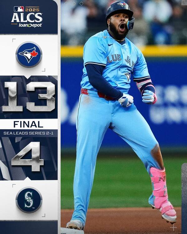 토론토 블루제이스가 16일(한국 시각) 미국 워싱턴주 T-모바일파크에서 열린 시애틀과 ALCS 3차전에서 13-4로 승리했다. /사진=MLB 공식 채널