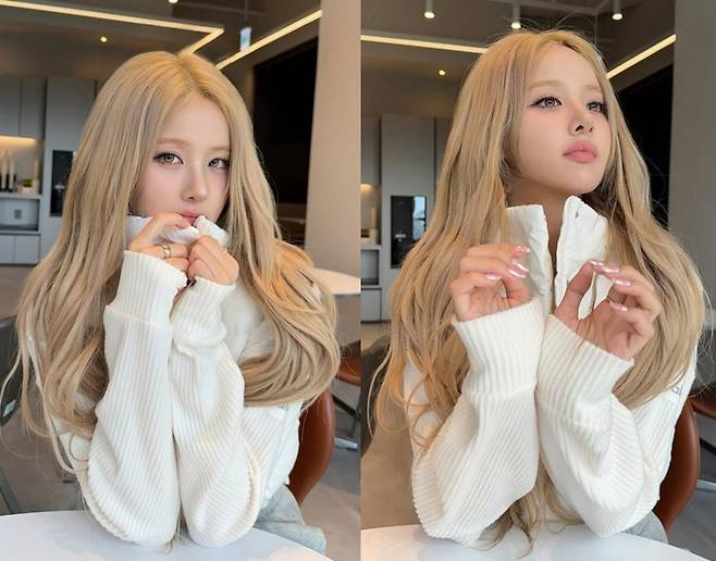 벨이 금발 웨이브 헤어로 인형 같은 미모를 자랑했다.사진=벨 SNS