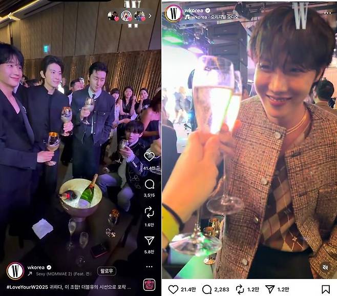 W코리아 인스타그램에 올라와 있는 유방암 인식 향상 캠페인 행사 사진들./W코리아 인스타그램 캡처