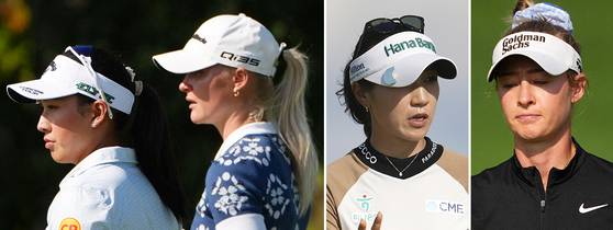 한국에 오지 않은 LPGA 스타들. 왼쪽부터 지노 티띠꾼, 찰리 헐, 리디아 고, 넬리 코다. 인천공항에서 해남까지 멀다는 이유로 불참했다. [AFP·AP=연합뉴스]