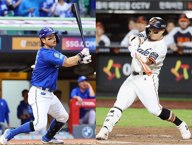 삼성 라이온즈 강민호(왼쪽)와 한화 이글스 손아섭. 뉴시스