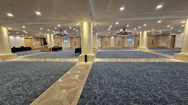 정상만찬장으로 쓰일 경주 라한셀렉트 호텔 지하 1층 컨벤션홀. 고은결 기자