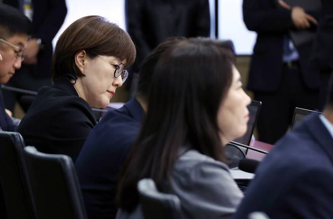 김현지 제1부속실장이 지난 13일 서울 용산 대통령실 청사에서 열린 수석보좌관회의에 참석해 있다./뉴시스