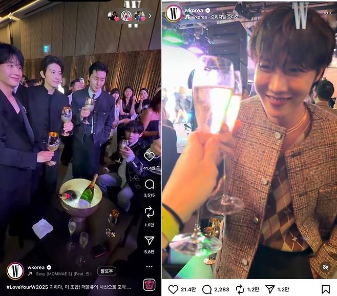 W코리아 인스타그램에 올라와 있는 유방암 인식 향상 캠페인 행사 사진들./W코리아 인스타그램 캡처