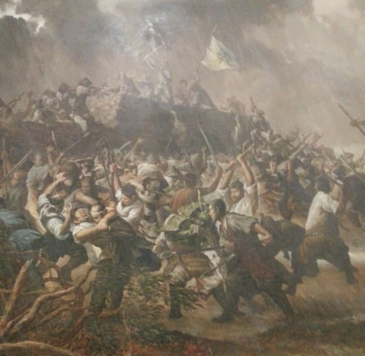 영규 대사가 이끄는 의승군들의 용맹이 담긴 그림 ‘청주성탈환도’. 충남 금산 ‘칠백의총 기념관’ 소장.