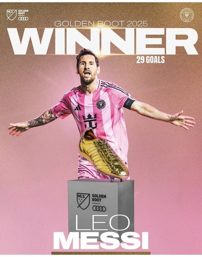 ▲&nbsp;메시는 득점왕을 확정한 해트트릭으로 올 시즌에만 열번째 멀티골을 작성했다. 이는 리그 역사상 단일 시즌 최다 기록이다. 기존 기록은 스턴 존(1998), 마마두 디알로(2000), 즐라탄 이브라히모비치(2019)가 세운 8회였다. 또한 메시의 시즌 성적은 29골 19도움으로 공격포인트 48개에 달한다. ⓒ MLS