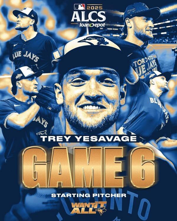 토론토 블루제이스가 20일(한국 시각) 시애틀과 6차전 승부에서 6-2로 승리했다. 경기 전 트레이 예세비지가 해당 경기 선발임을 알리는 게시물. /사진=토론토 블루제이스 공식 채널