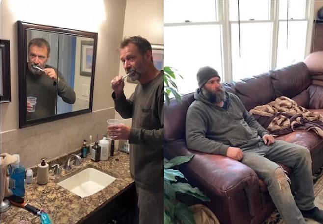 최근 SNS에서 유행 중인 인공지능을 활용한 'AI 노숙자 장난' 챌린지./틱톡