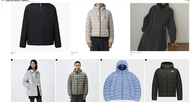 패션 플랫폼 29CM 실시간 순위에 경량 패딩이 상위권을 차지하고 있다. [29CM 캡처]