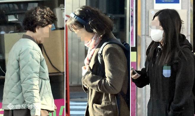 올 가을 들어 가장 추운 날씨를 보인 10월 20일 대전 중구 유천동에서 두꺼운 외투를 꺼내 입은 시민들이 등교와 출근길을 서두르고 있다. 이성희 기자 token77@