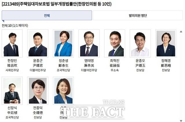 '주택임대차보호법 일부개정법률안'을 발의한 의원 명단이다. /공미나 기자