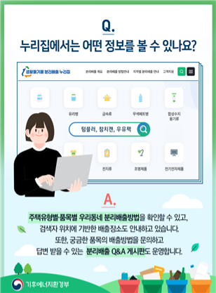 '생활폐기물 분리배출 누리집'에 접속하면 주택유형별 및 품목별 우리 동네 분리배출방법을 정확히 확인할 수 있다. 기후부 제공